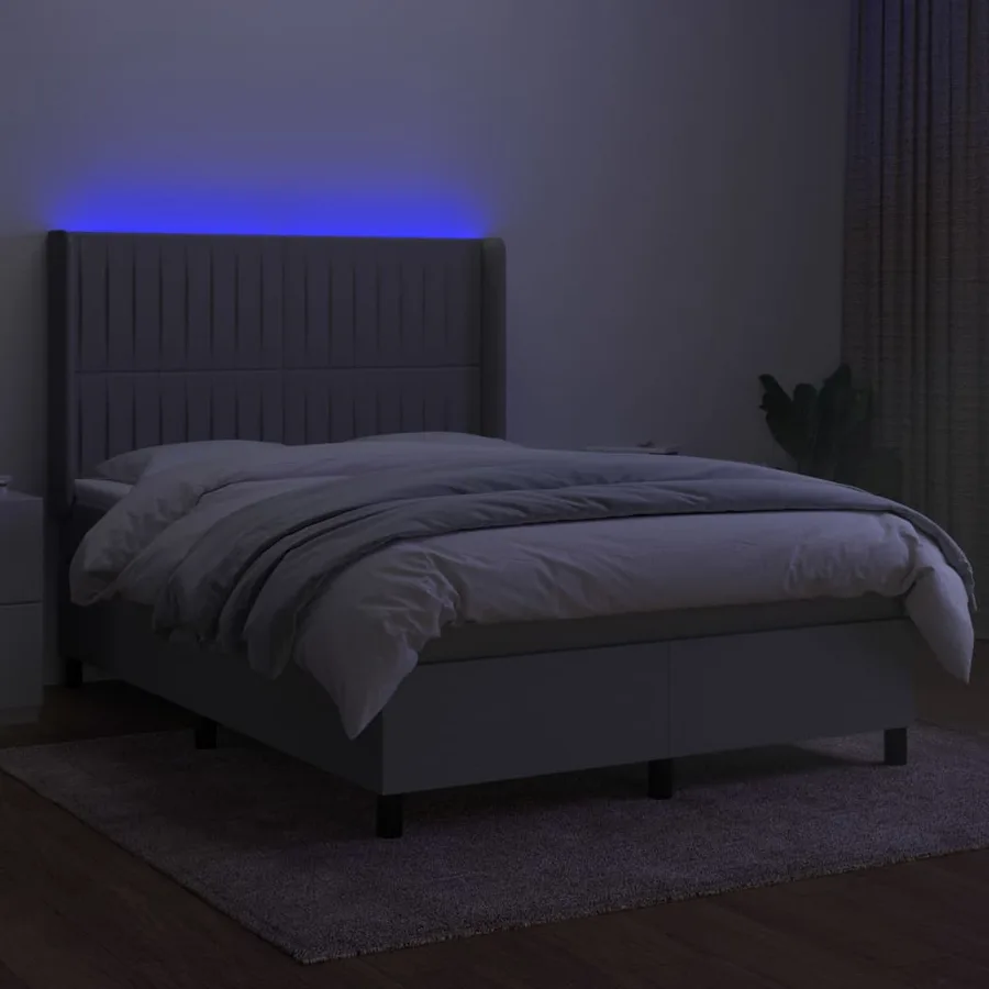 Sommier à lattes de lit matelas LED Gris clair 140x200 cm Tissu - 3