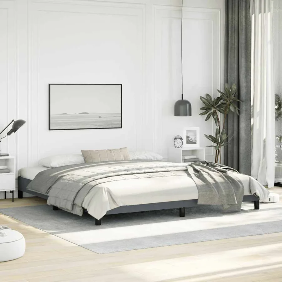 Cadre de lit gris foncé 193x203 cm velours - 5