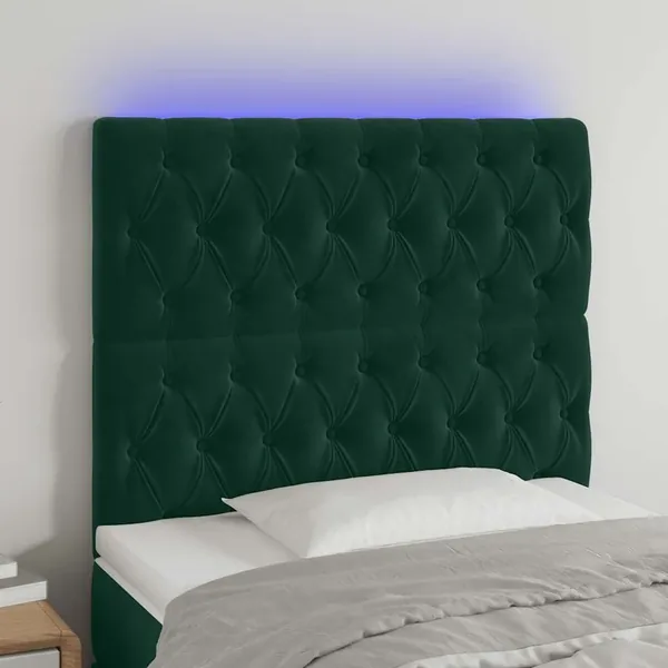 Tête de lit à LED Vert foncé 90x7x118/128 cm Velours