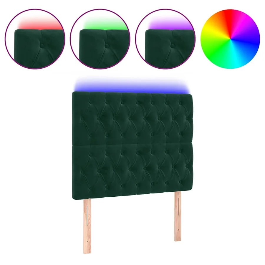 Tête de lit à LED Vert foncé 90x7x118/128 cm Velours - 2