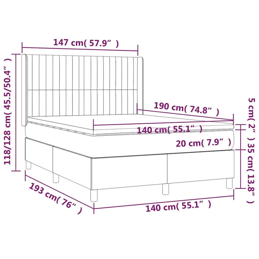 Sommier à lattes de lit avec matelas Noir 140x190 cm Tissu - 7