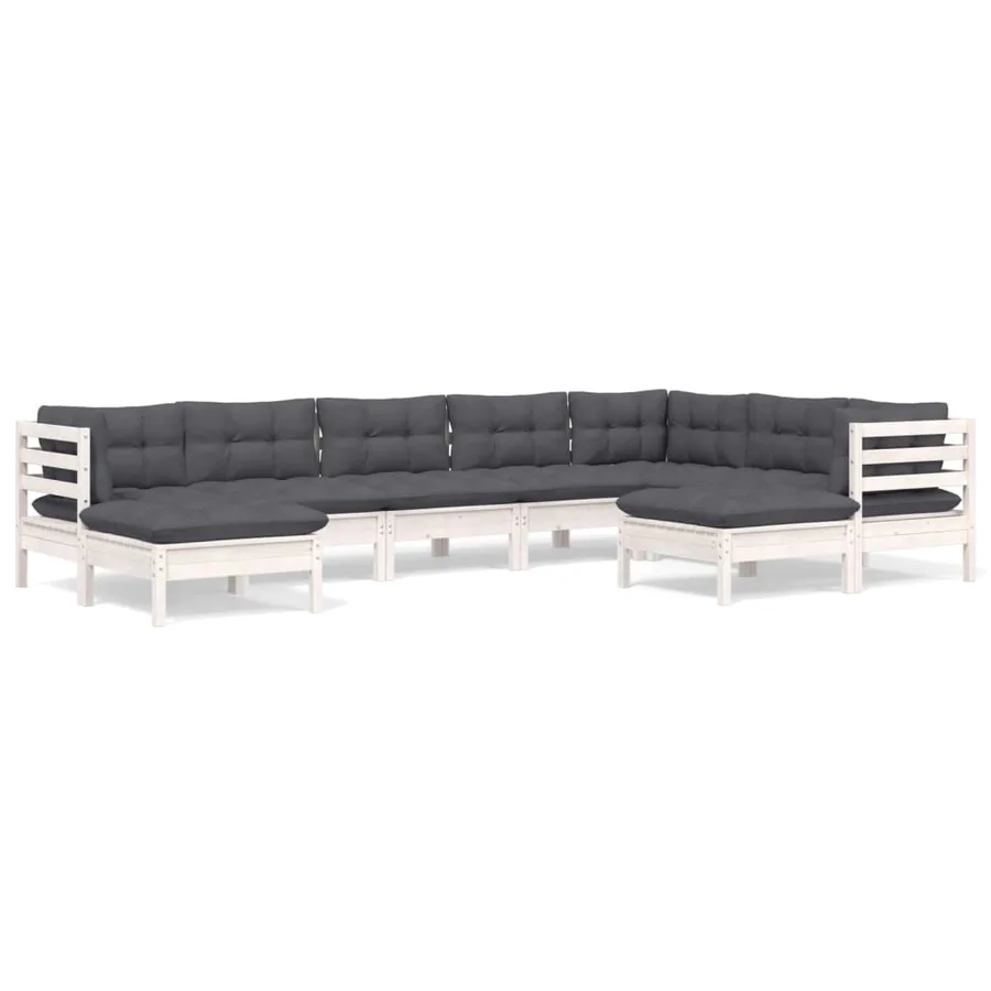 Salon de jardin 9 pcs avec coussins blanc bois de pin massif - 2