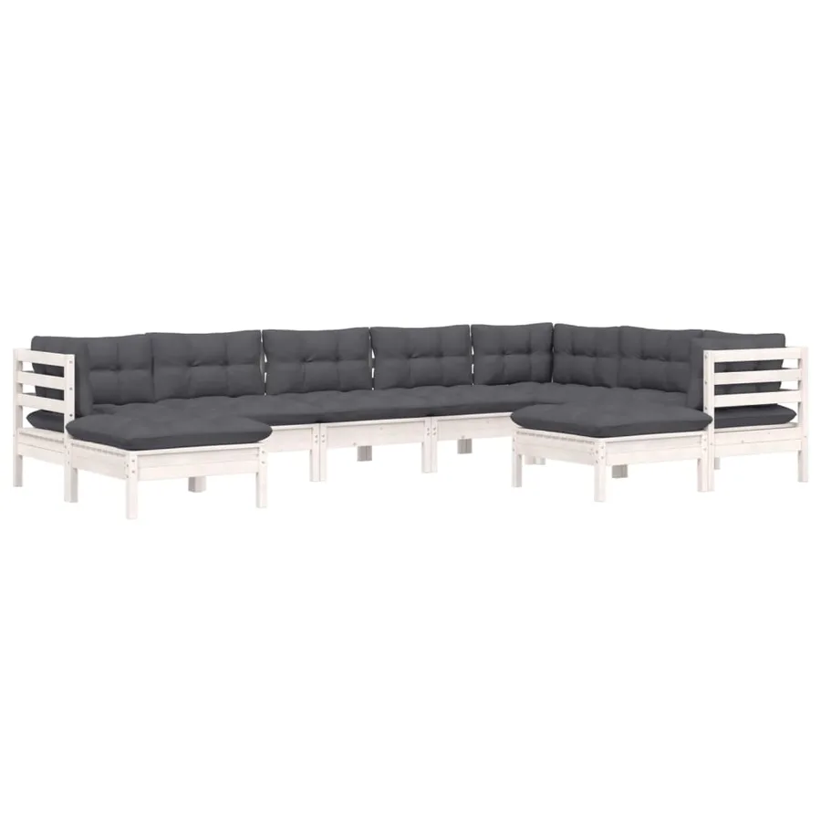 Salon de jardin 9 pcs avec coussins blanc bois de pin massif - 3