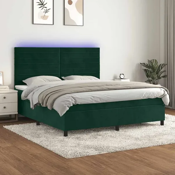Sommier à lattes de lit avec matelas LED Vert foncé 160x200 cm
