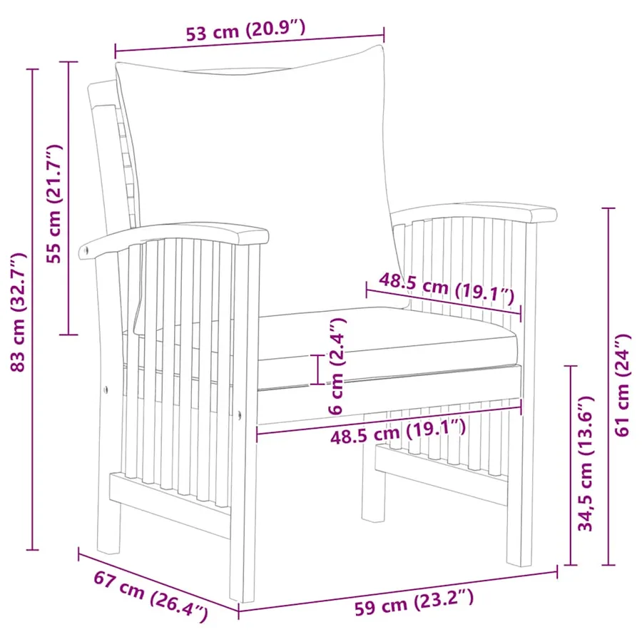 Chaises de jardin avec coussins lot de 2 Bois d'acacia massif - 10