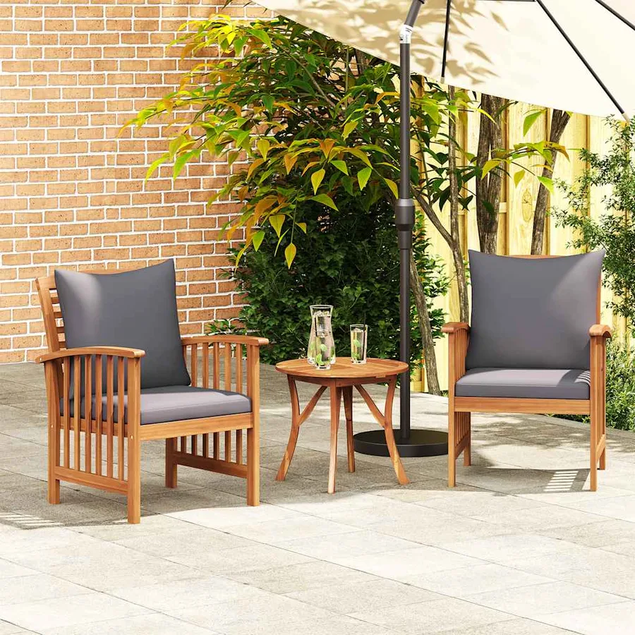 Chaises de jardin avec coussins lot de 2 Bois d'acacia massif - 3