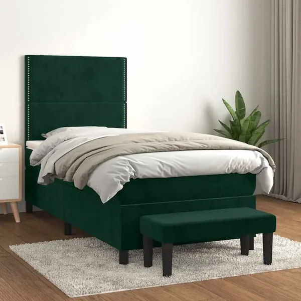 Sommier à lattes de lit avec matelas Vert foncé 90x190 cm