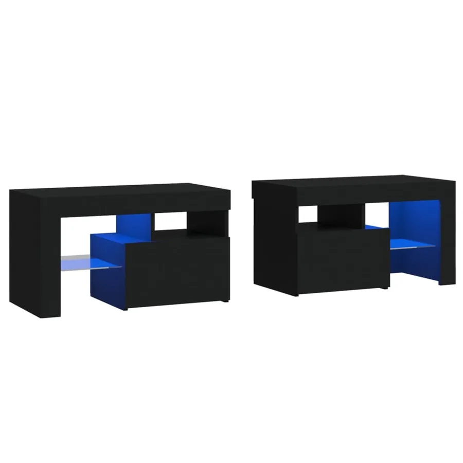 Tables de chevet 2 pcs et lumières LED Noir 70x36,5x40 cm - 2