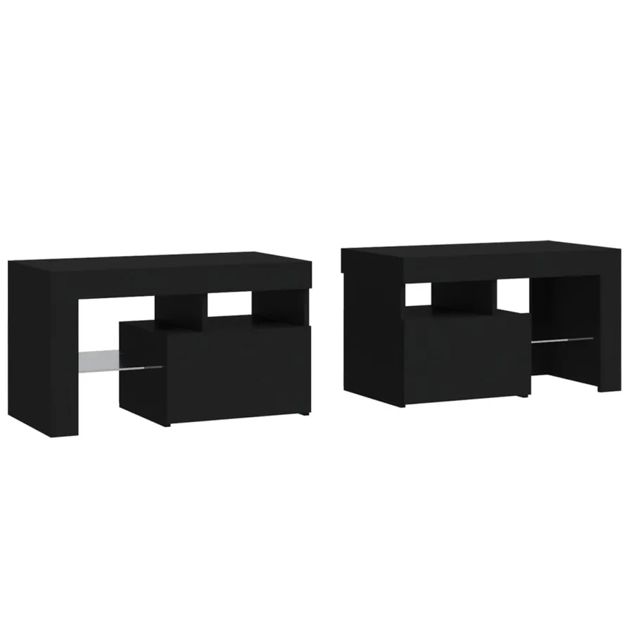 Tables de chevet 2 pcs et lumières LED Noir 70x36,5x40 cm - 3