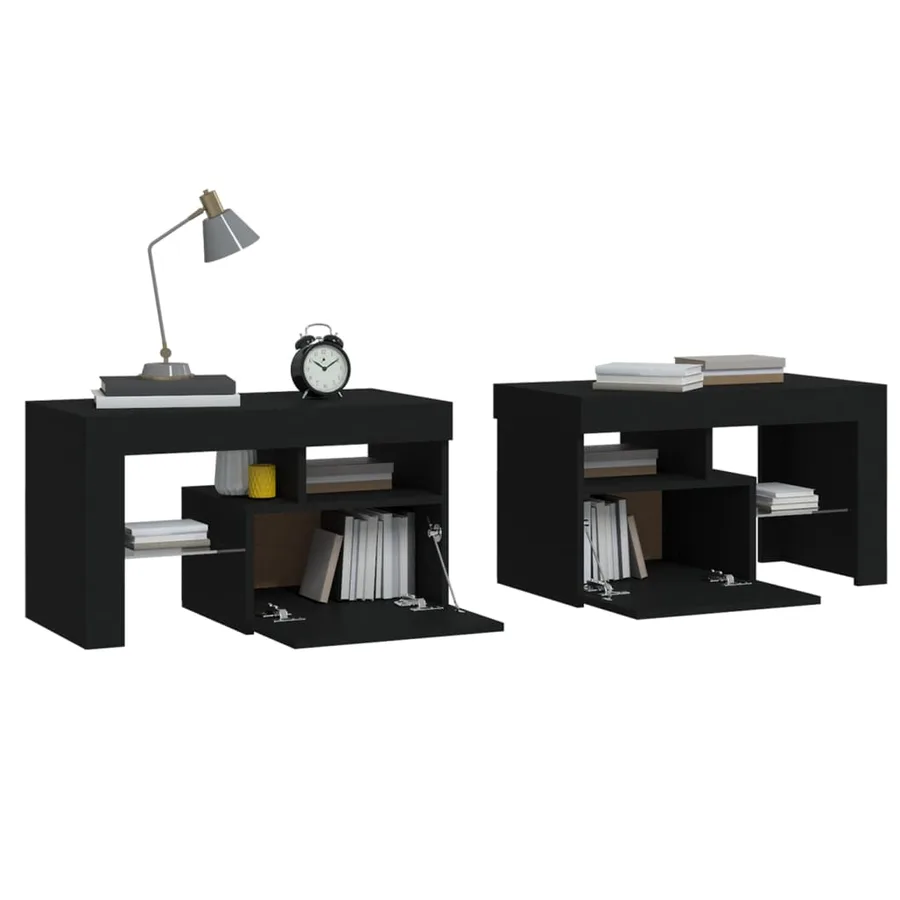 Tables de chevet 2 pcs et lumières LED Noir 70x36,5x40 cm - 7