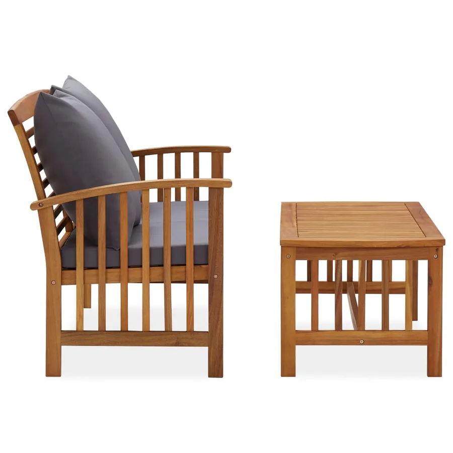 Salon de jardin 2 pcs avec coussins bois d'acacia solide - 2