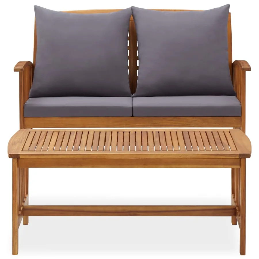 Salon de jardin 2 pcs avec coussins bois d'acacia solide - 3