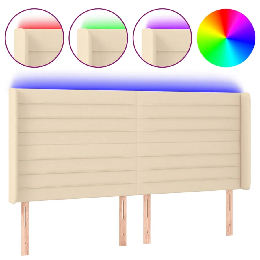 Tête de lit à LED Crème 203x16x118/128 cm Tissu - 2
