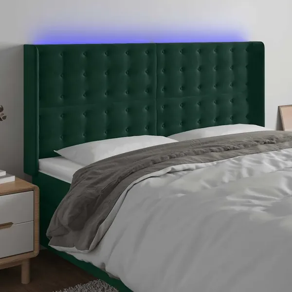 Tête de lit à LED Vert foncé 163x16x118/128 cm Velours