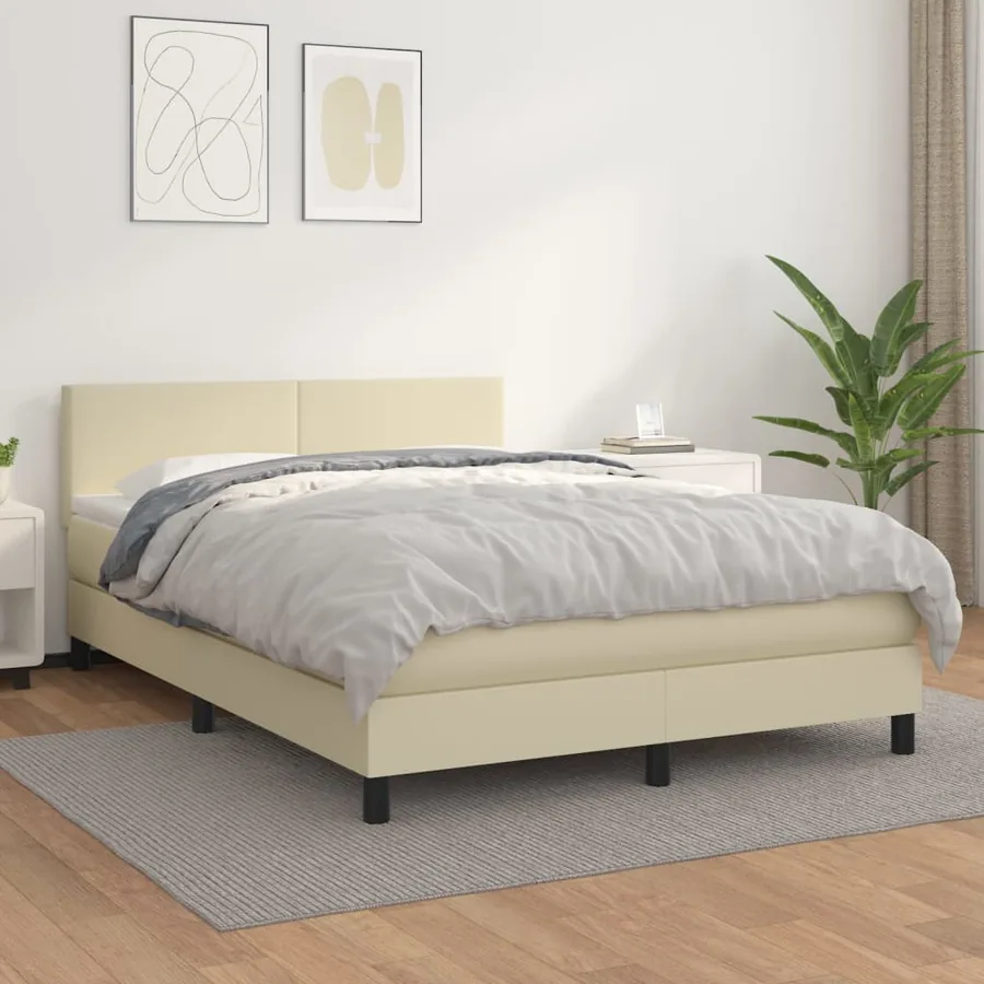 Sommier à lattes de lit avec matelas Crème 140x190cm Similicuir