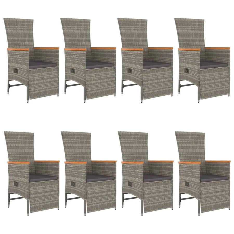 Ensemble à manger de jardin 9 pcs coussins gris résine tressée - 4