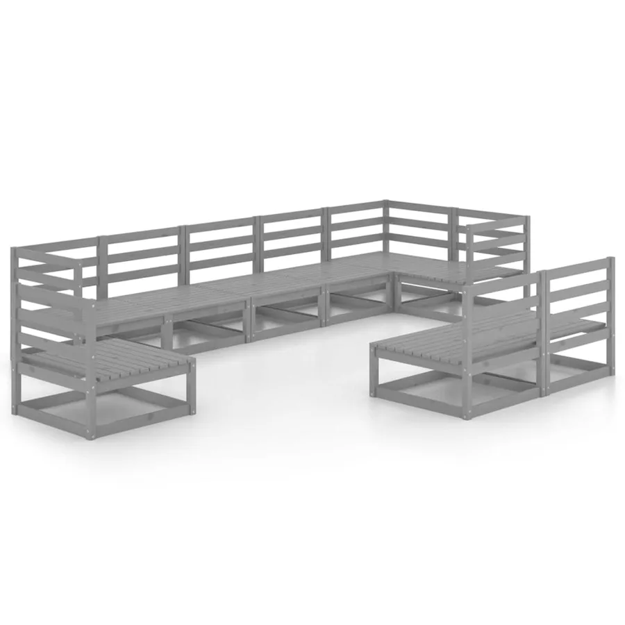 Salon de jardin 9 pcs gris bois de pin massif - 2