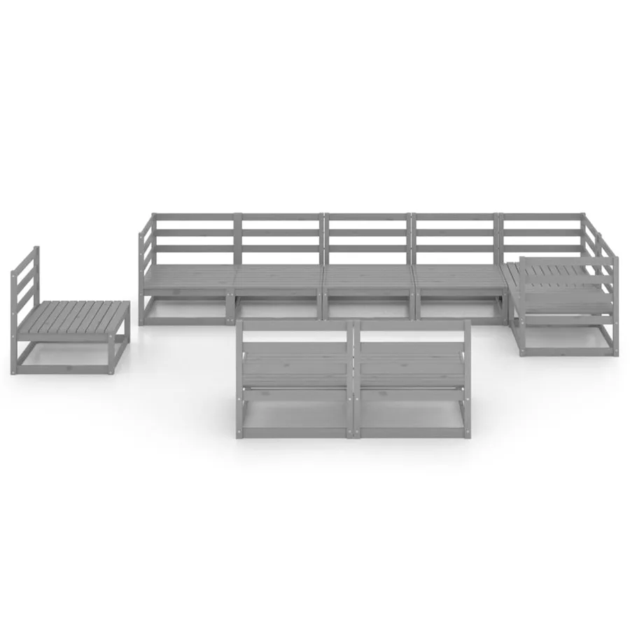 Salon de jardin 9 pcs gris bois de pin massif - 3