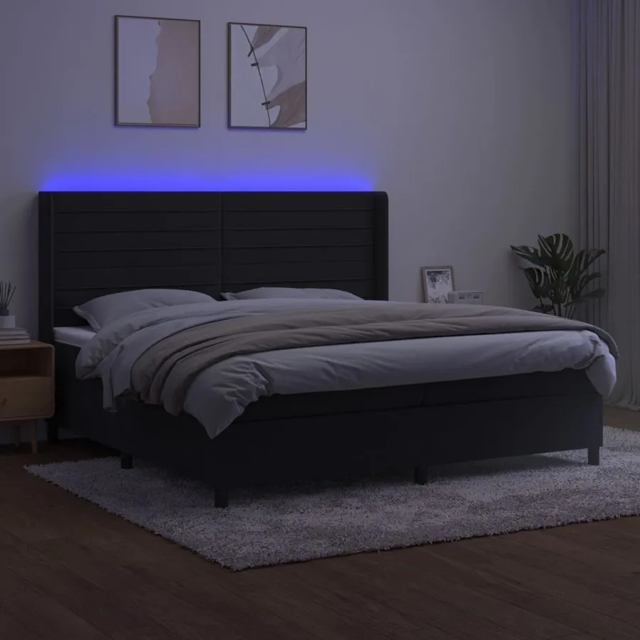 Sommier à lattes de lit matelas et LED Noir 200x200 cm Velours - 3