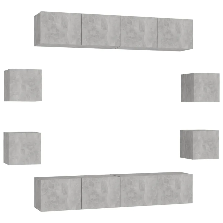 Ensemble de meubles TV 8 pcs Gris béton Bois d'ingénierie - 2