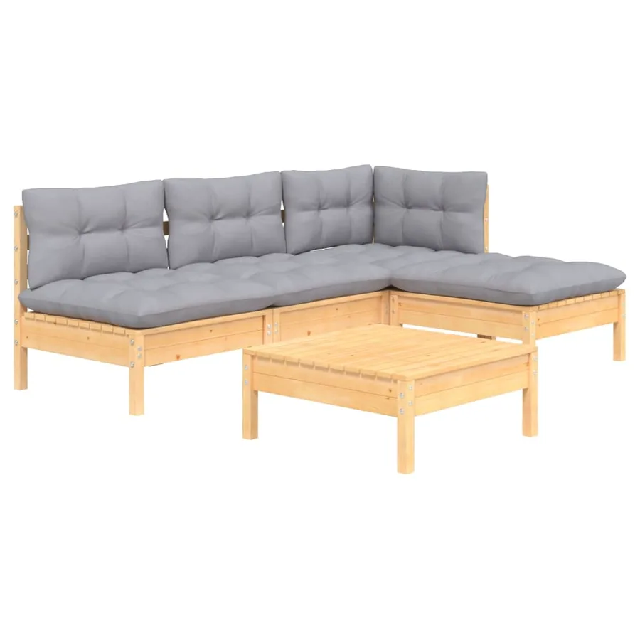 Salon de jardin 5 pcs avec coussins gris bois de pin - 3