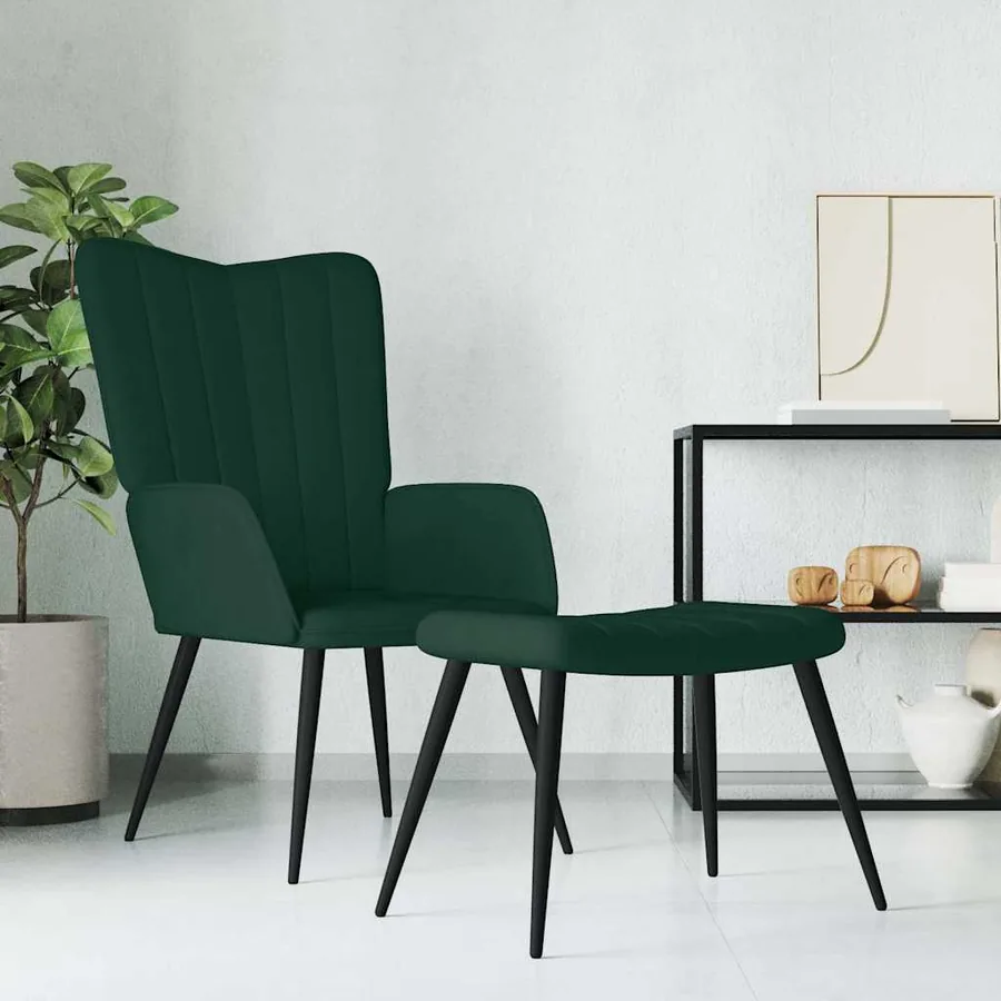 Chaise de relaxation avec tabouret Vert foncé Velours