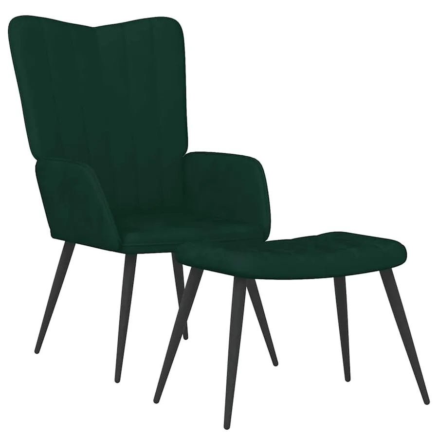 Chaise de relaxation avec tabouret Vert foncé Velours - 2