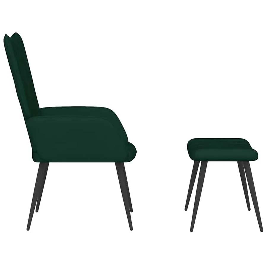 Chaise de relaxation avec tabouret Vert foncé Velours - 4