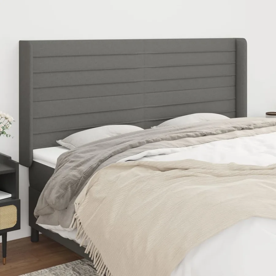 Tête de lit avec oreilles Gris foncé 183x16x118/128 cm Tissu