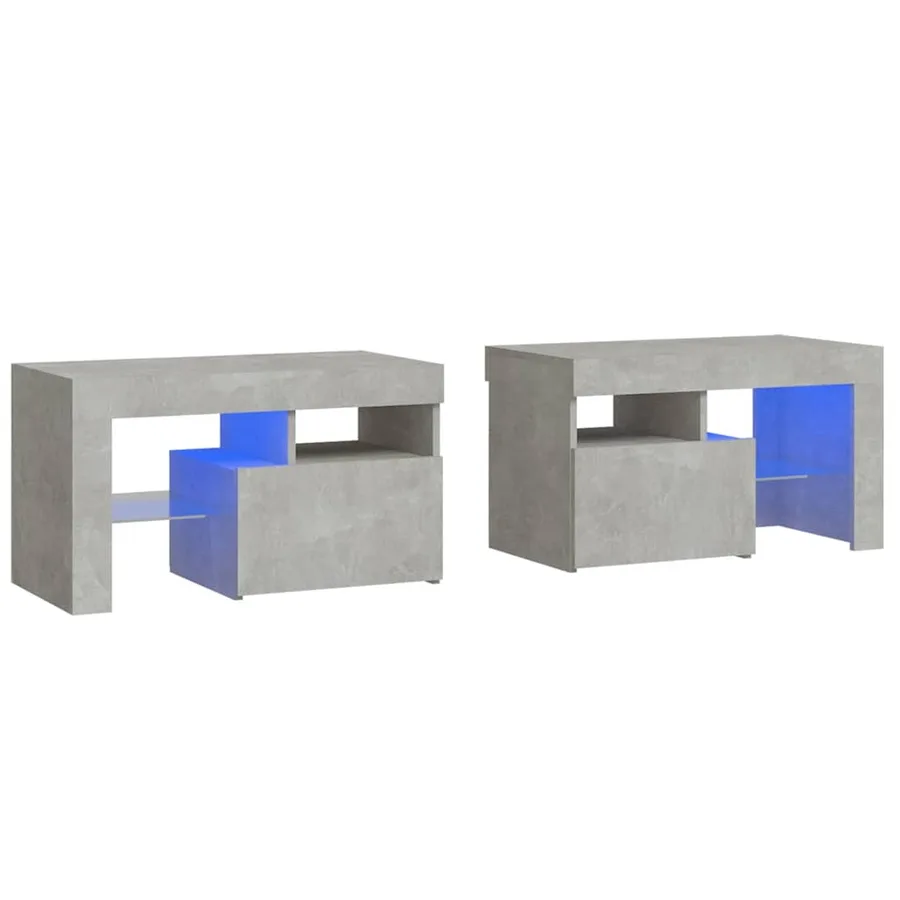 Tables de chevet 2 pcs et lumières LED Gris béton 70x36,5x40 cm - 2