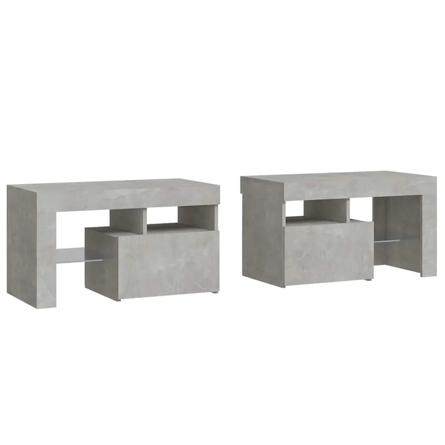 Tables de chevet 2 pcs et lumières LED Gris béton 70x36,5x40 cm - 3