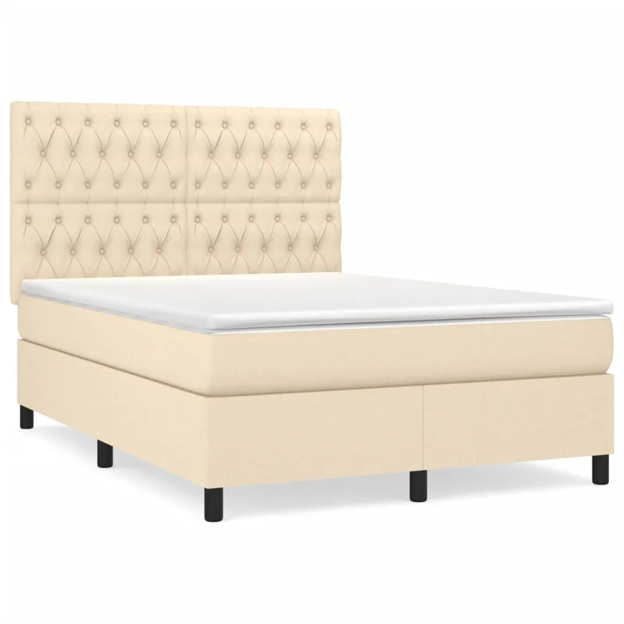Sommier à lattes de lit avec matelas Crème 140x190 cm Tissu - 2