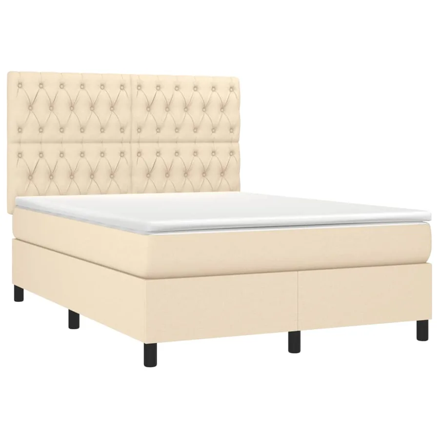 Sommier à lattes de lit avec matelas Crème 140x190 cm Tissu - 3