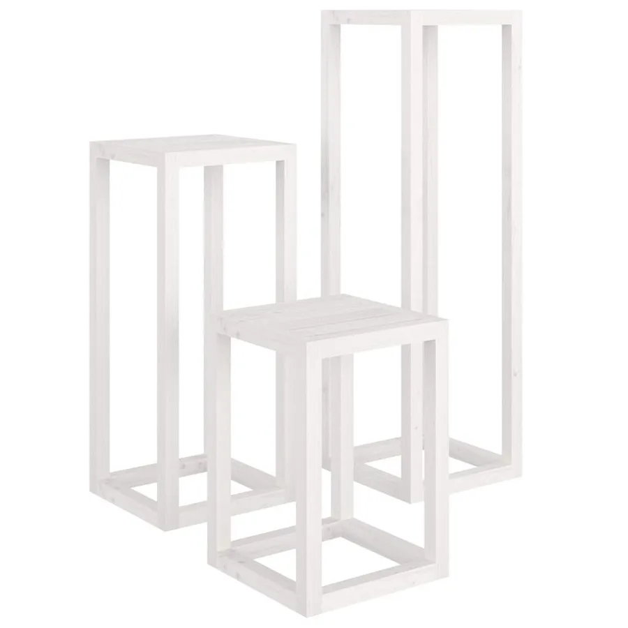 Ensemble de supports pour plantes 3pcs Blanc Bois de pin massif - 2