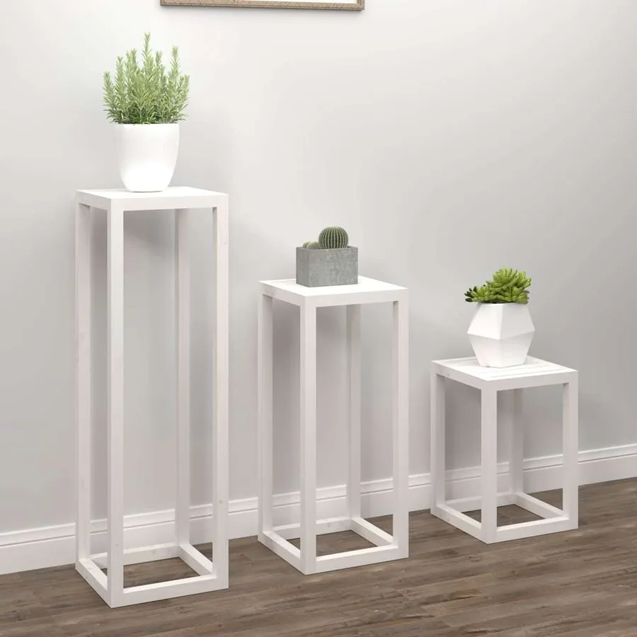 Ensemble de supports pour plantes 3pcs Blanc Bois de pin massif - 3