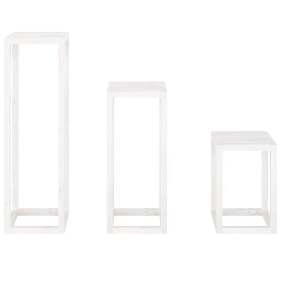 Ensemble de supports pour plantes 3pcs Blanc Bois de pin massif - 6