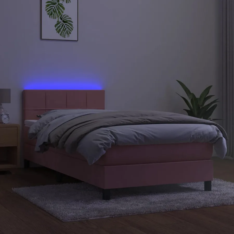 Sommier à lattes de lit avec matelas et LED Rose 90x200 cm - 3