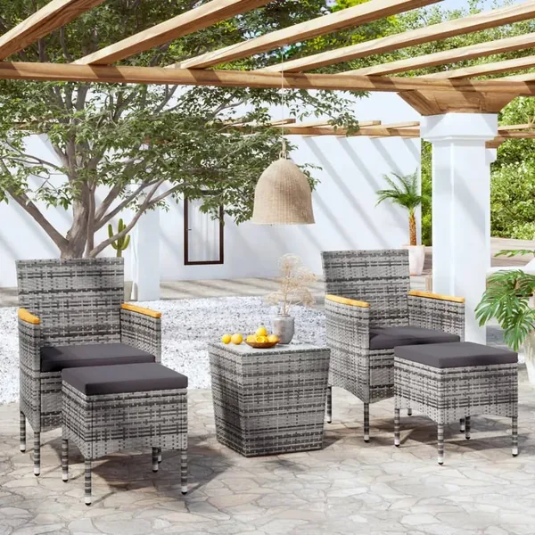 Ensemble de bistro jardin 5pcs Résine tressée verre trempé Gris