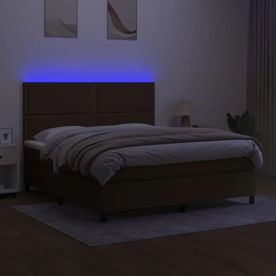 Sommier à lattes de lit matelas et LED Marron foncé 180x200cm - 4