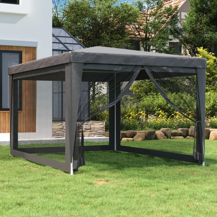 Tente de fête avec 4 parois latérales en maille Anthracite 3x4m