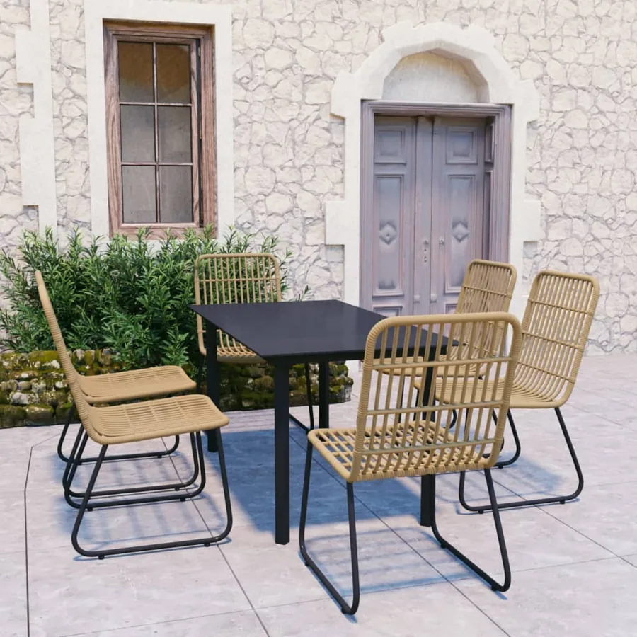 Ensemble à manger d'extérieur 7 pcs résine tressée et verre