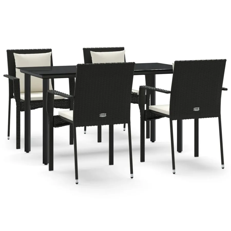 Ensemble à manger de jardin coussins 5pcs Noir Résine tressée - 2
