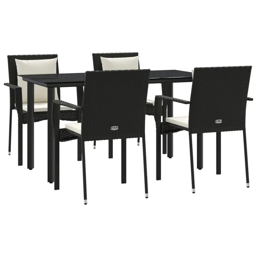 Ensemble à manger de jardin coussins 5pcs Noir Résine tressée - 3