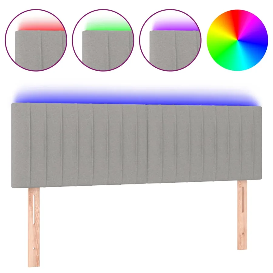 Tête de lit à LED Gris clair 144x5x78/88 cm Tissu - 2