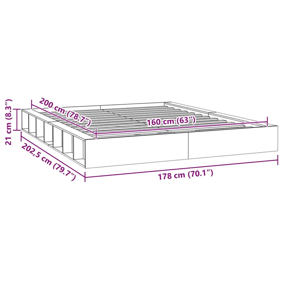 Cadre de lit sans matelas 160x200 cm bois massif - 8