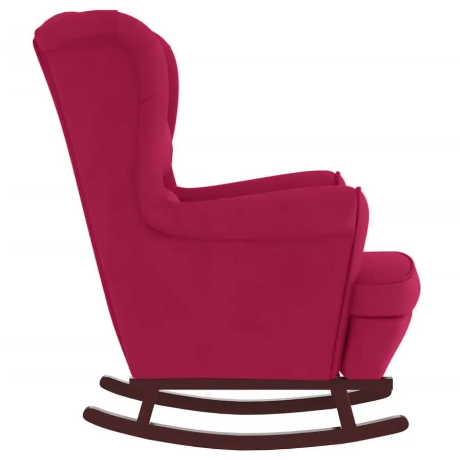 Fauteuil à bascule à oreilles en velours rouge vin bois massif - 5
