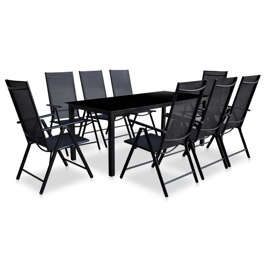 Ensemble à manger d'extérieur pliable 9 pcs Aluminium Noir