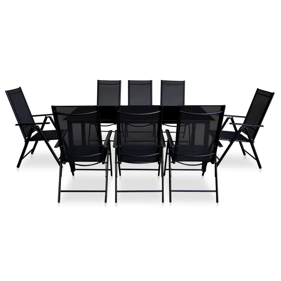 Ensemble à manger d'extérieur pliable 9 pcs Aluminium Noir - 2