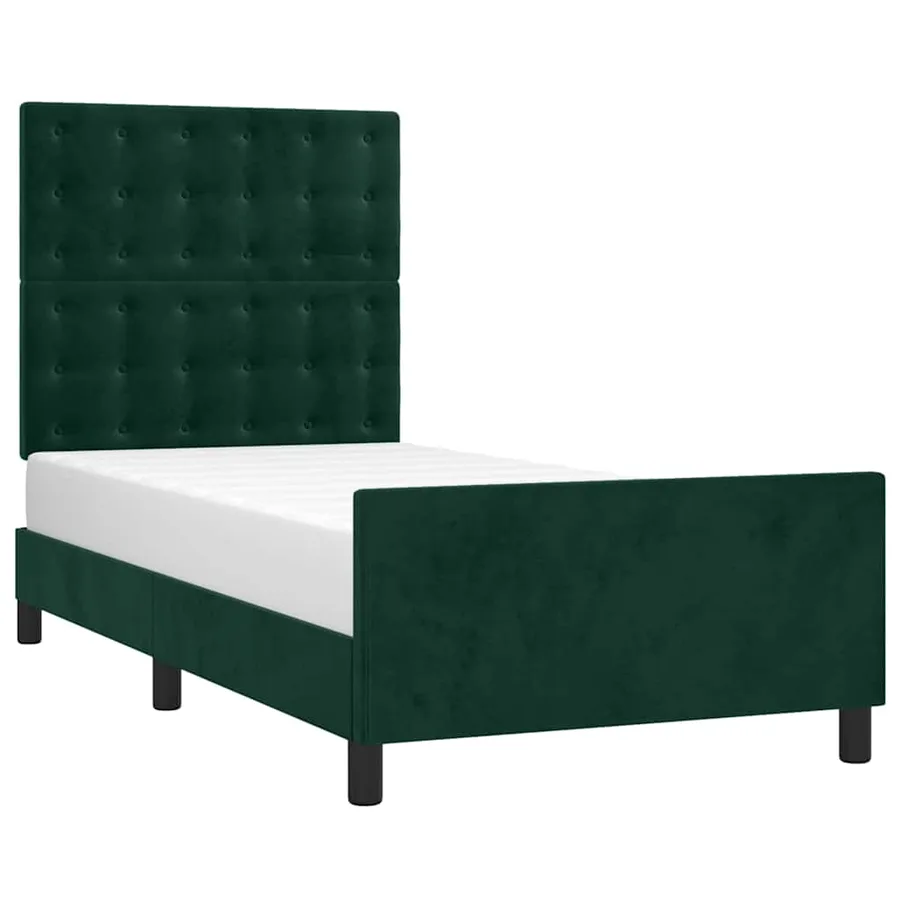 Cadre de lit sans matelas vert foncé 90x190 cm velours - 3