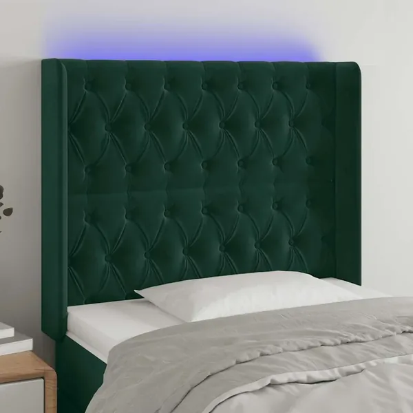 Tête de lit à LED Vert foncé 93x16x118/128 cm Velours